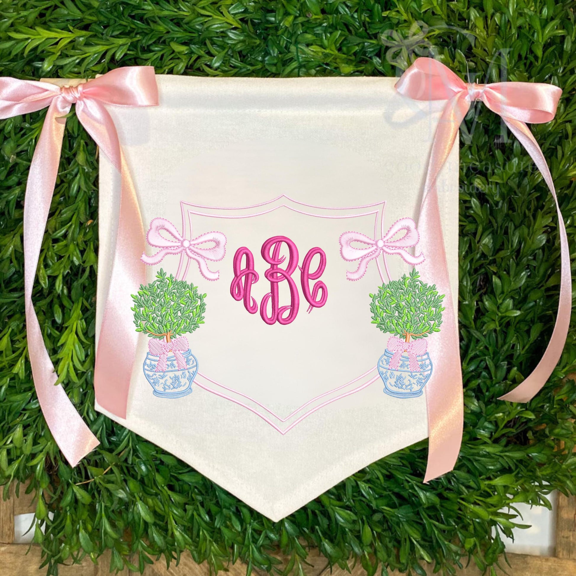 Pink Embroidered Baby Banner, Birth Announcement, Hospital Door Sign image 2