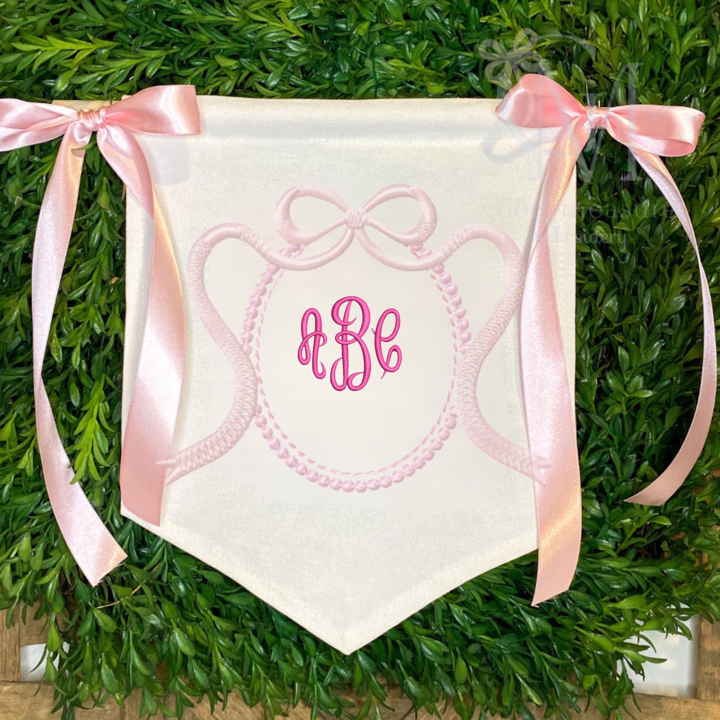 Pink Embroidered Baby Banner, Birth Announcement, Hospital Door Sign image 0