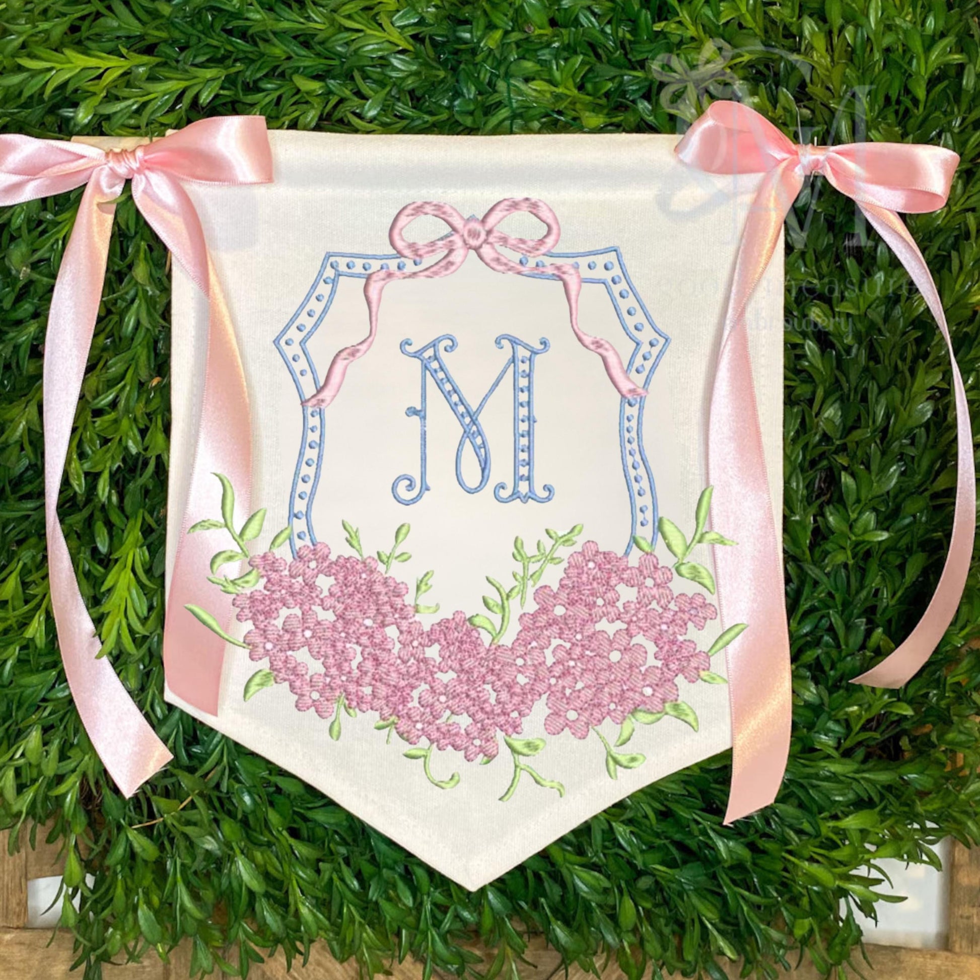 Pink Embroidered Baby Banner, Birth Announcement, Hospital Door Sign image 7