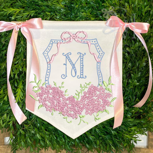 Pink Floral Embroidered Baby Banner, Birth Announcement, Hospital Door Sign image 1