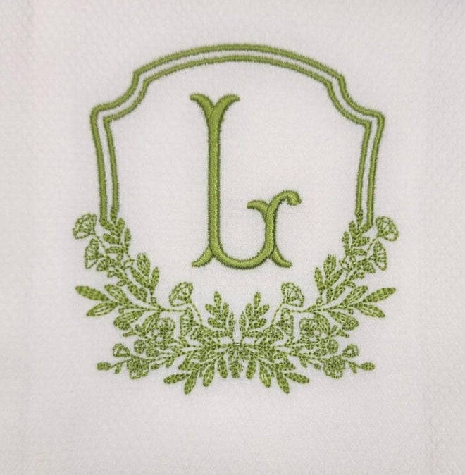 Custom Embroidered Monogram Frame – Personalized Wedding Gift – 8x10 Crest with Names & Wedding Date