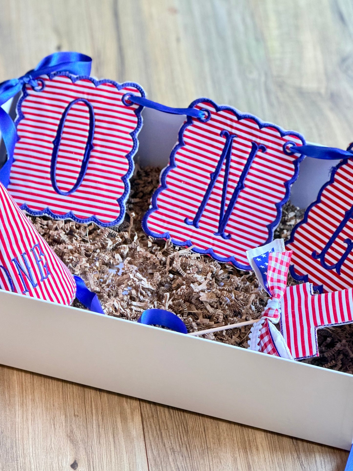 ONE birthday banner and bundle - Red, White and Blue