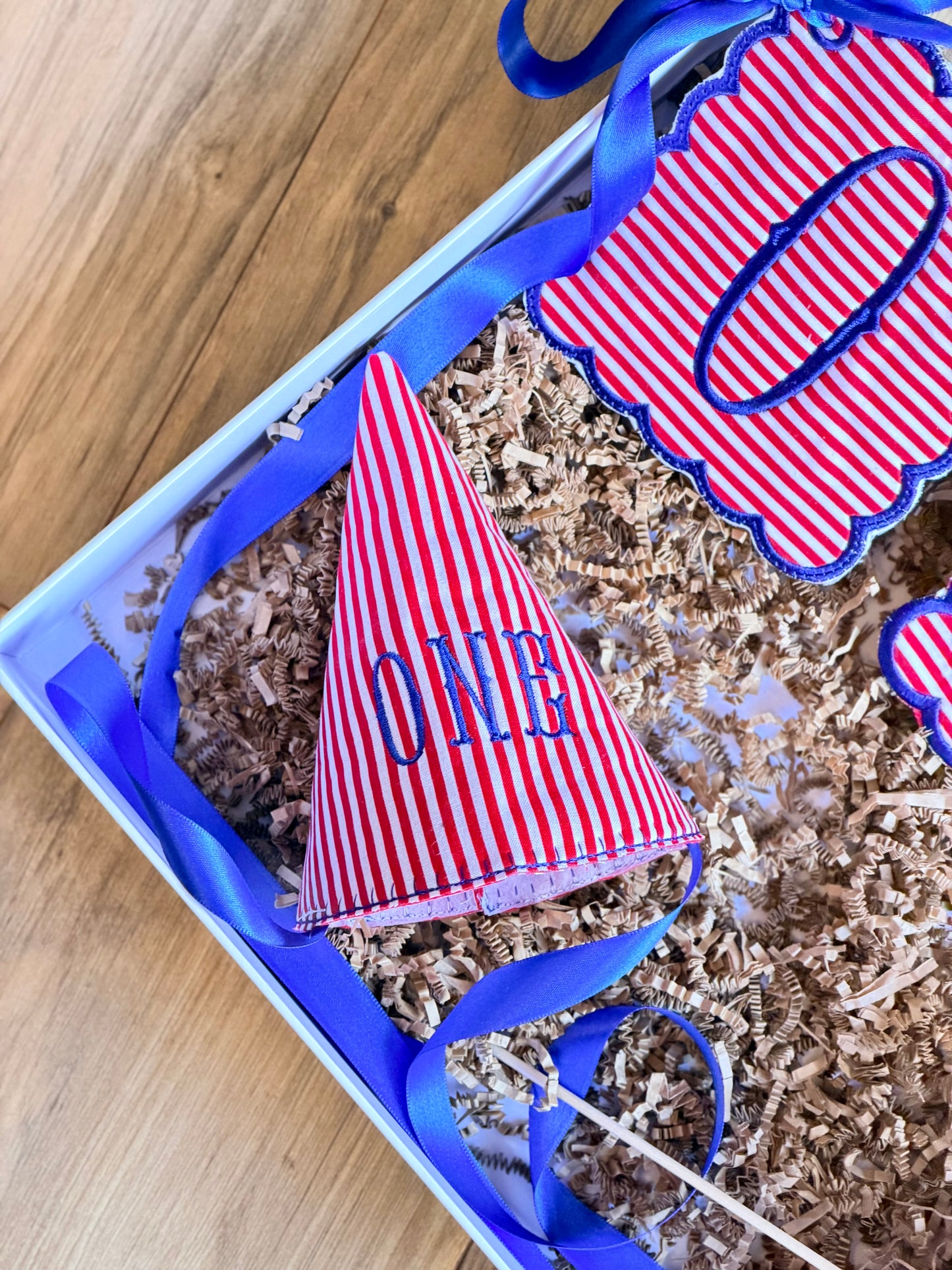 ONE birthday banner and bundle - Red, White and Blue