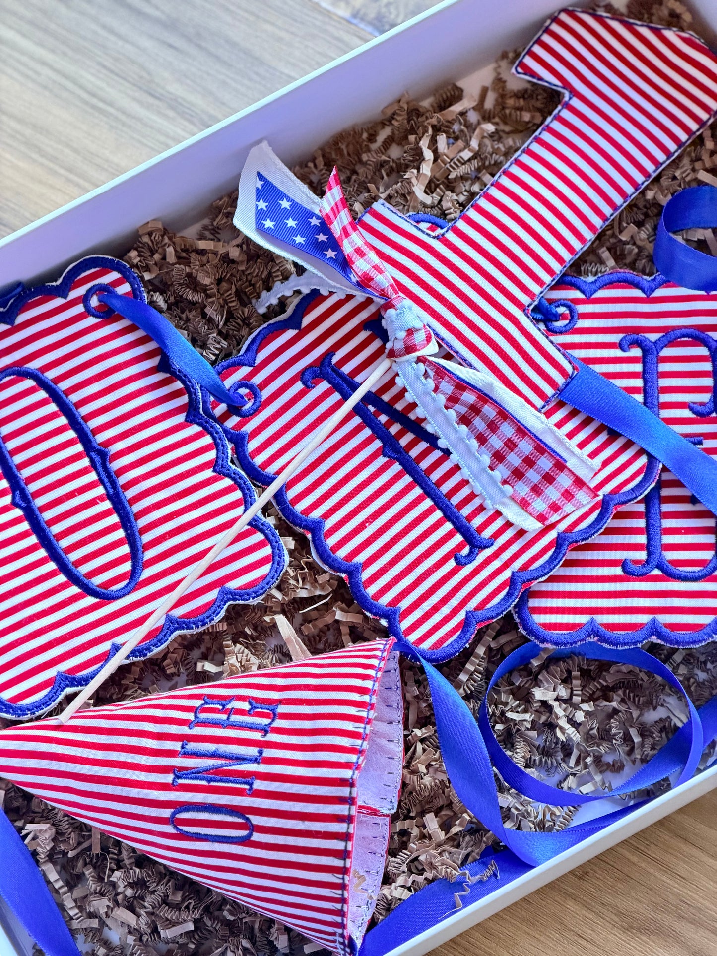 ONE birthday banner and bundle - Red, White and Blue