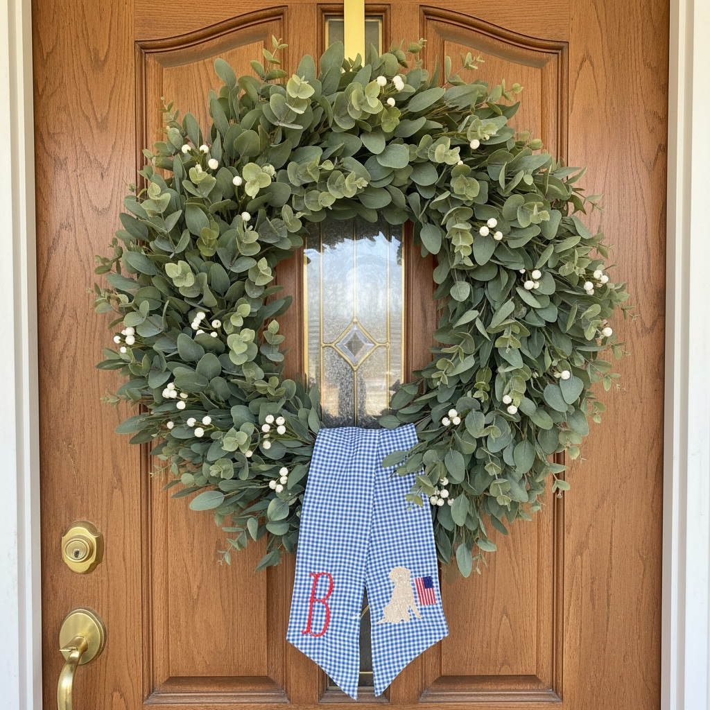Custom 4th of July Wreath Sash | Patriotic Embroidered Door Sash | Personalized Independence Day Decor | Front Door Wreath Banner