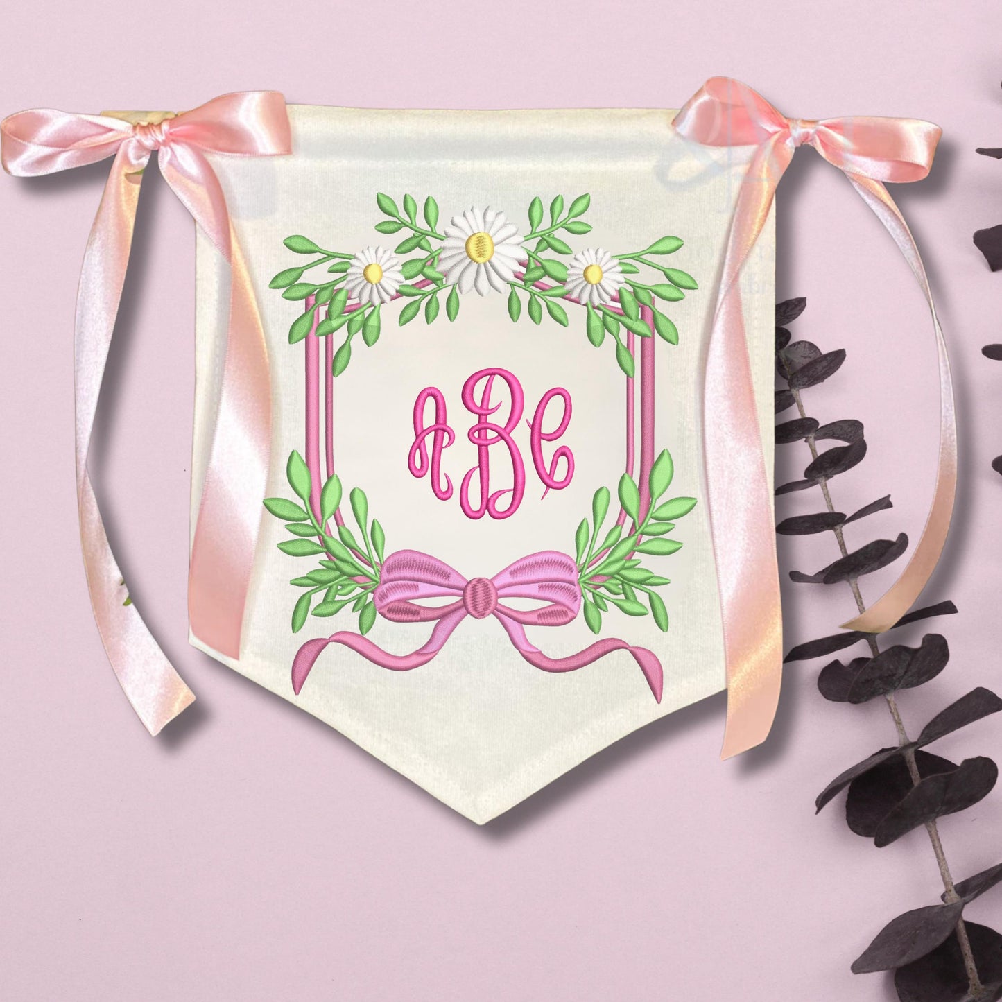 Pink Floral Embroidered Baby Banner, Birth Announcement, Hospital Door Sign image 7